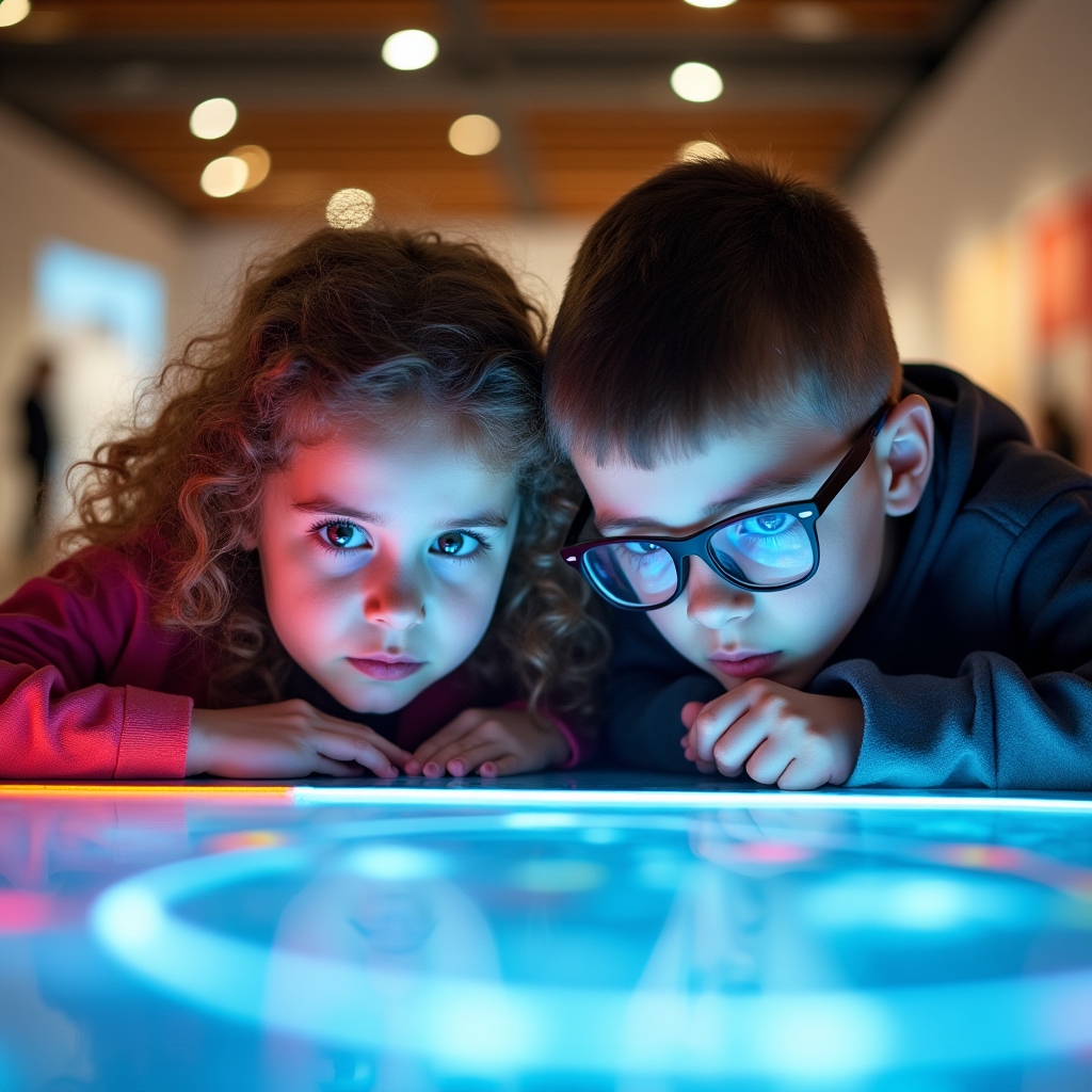 Bambini che esplorano una mostra interattiva in un museo italiano